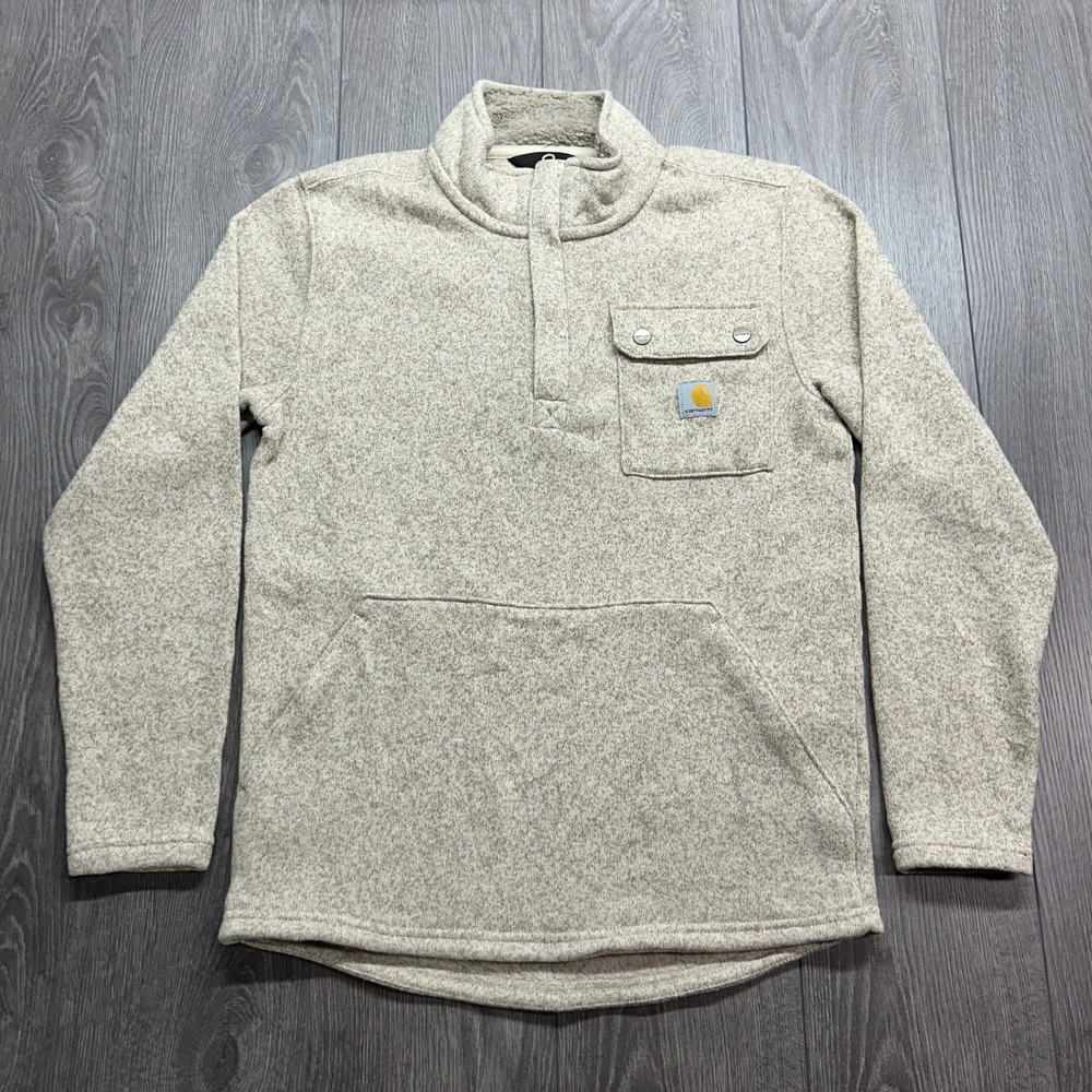 Carhartt Mens Relaxed Fit Sweater Fleece Small Pullover Oatmeal Heather Button